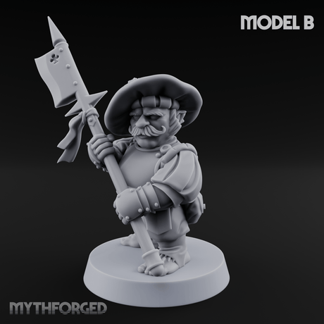 Feather Flourishing Halfling Halberdiers B Miniature for Dungeons and Dragons, Pathfinder or other TTRPGs
