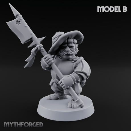 Feather Flourishing Halfling Halberdiers B Miniature for Dungeons and Dragons, Pathfinder or other TTRPGs