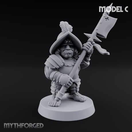 Feather Flourishing Halfling Halberdiers C Miniature for Dungeons and Dragons, Pathfinder or other TTRPGs