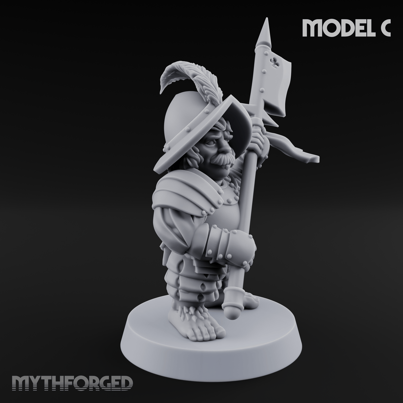 Feather Flourishing Halfling Halberdiers Miniature for Dungeons and Dragons, Pathfinder or other TTRPGs
