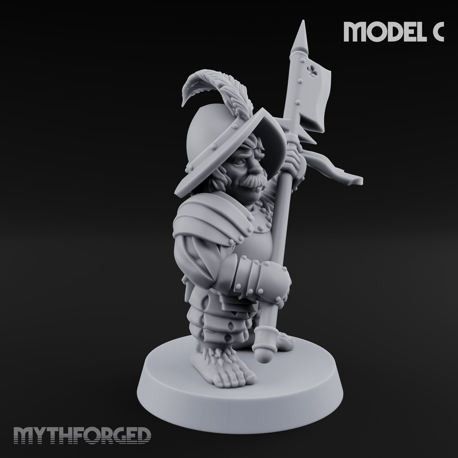 Feather Flourishing Halfling Halberdiers Miniature for Dungeons and Dragons, Pathfinder or other TTRPGs