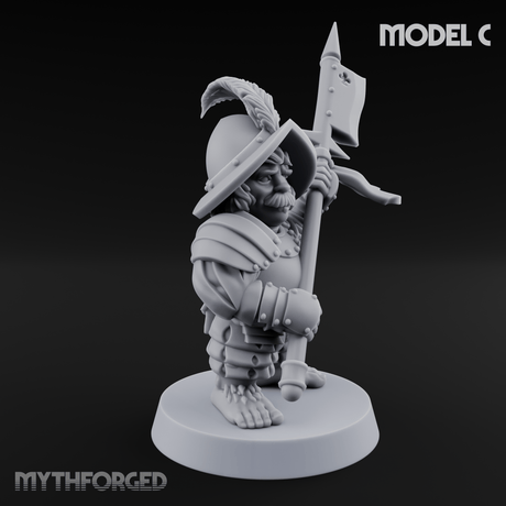 Feather Flourishing Halfling Halberdiers Miniature for Dungeons and Dragons, Pathfinder or other TTRPGs