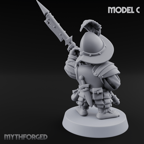 Feather Flourishing Halfling Halberdiers C Miniature for Dungeons and Dragons, Pathfinder or other TTRPGs