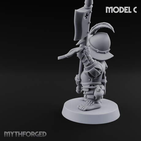Feather Flourishing Halfling Halberdiers C Miniature for Dungeons and Dragons, Pathfinder or other TTRPGs