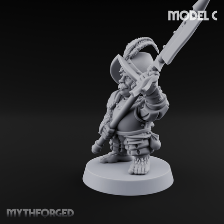 Feather Flourishing Halfling Halberdiers C Miniature for Dungeons and Dragons, Pathfinder or other TTRPGs