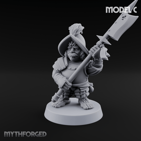 Feather Flourishing Halfling Halberdiers C Miniature for Dungeons and Dragons, Pathfinder or other TTRPGs