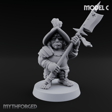 Feather Flourishing Halfling Halberdiers C Miniature for Dungeons and Dragons, Pathfinder or other TTRPGs