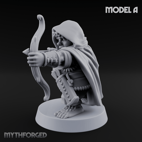Bow Drawn Steady Halfling Archers Miniature for Dungeons and Dragons, Pathfinder or other TTRPGs