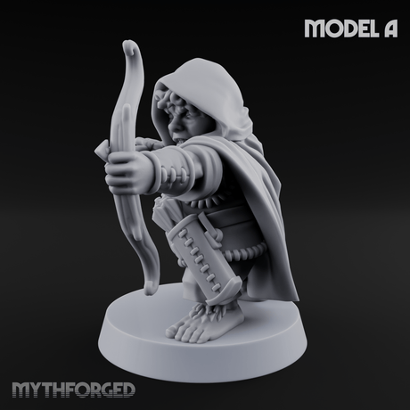 Bow Drawn Steady Halfling Archers Miniature for Dungeons and Dragons, Pathfinder or other TTRPGs