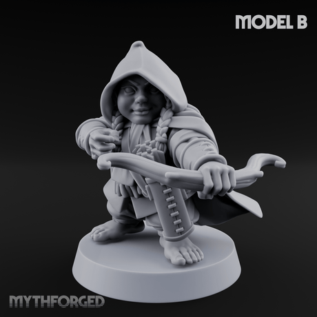 Bow Drawn Steady Halfling Archers Miniature for Dungeons and Dragons, Pathfinder or other TTRPGs