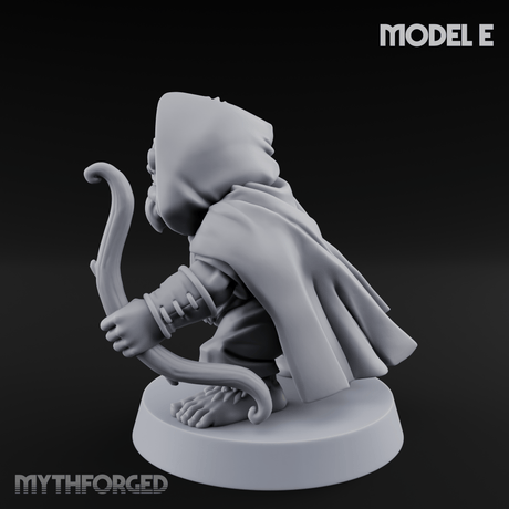 Bow Drawn Steady Halfling Archers E Miniature for Dungeons and Dragons, Pathfinder or other TTRPGs