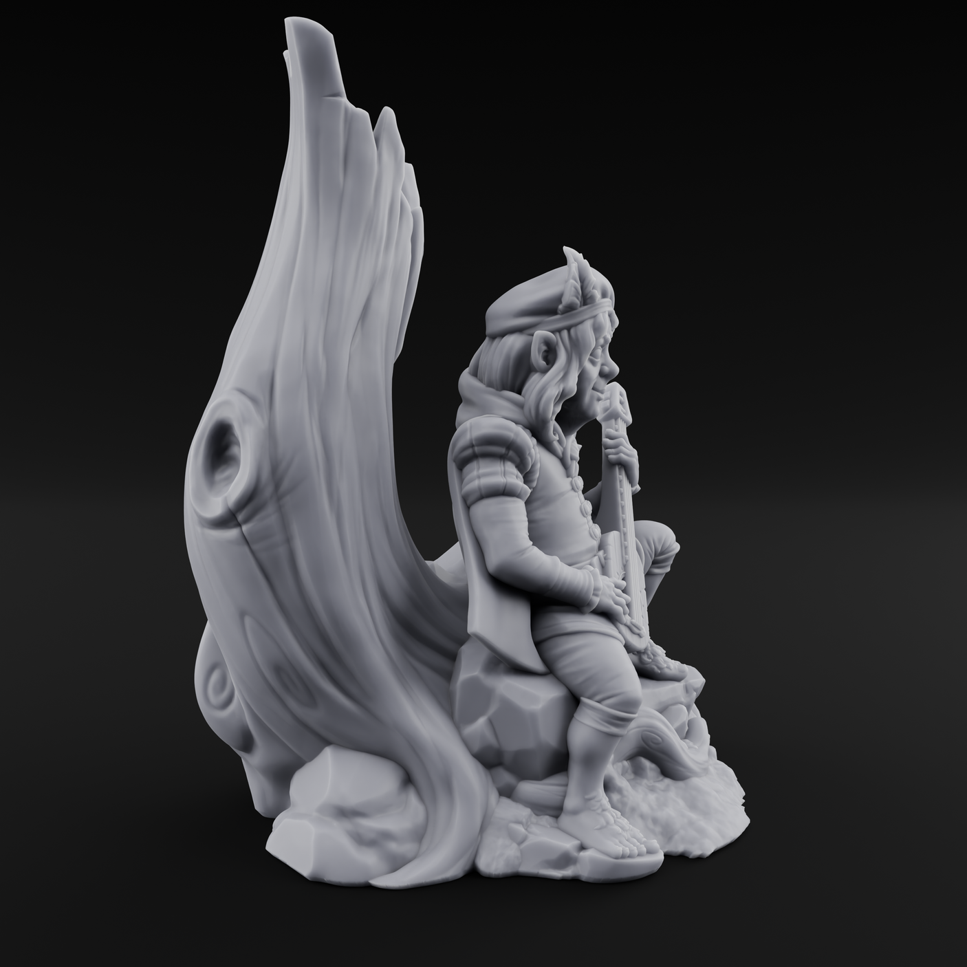 Strumming By The Stump Halfling Bard Miniature for Dungeons and Dragons, Pathfinder or other TTRPGs