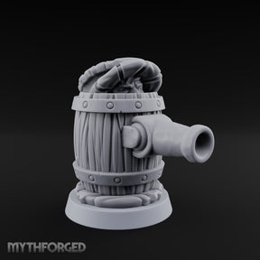 Barrel Popping Halfling Cannoneer Miniature for Dungeons and Dragons, Pathfinder or other TTRPGs