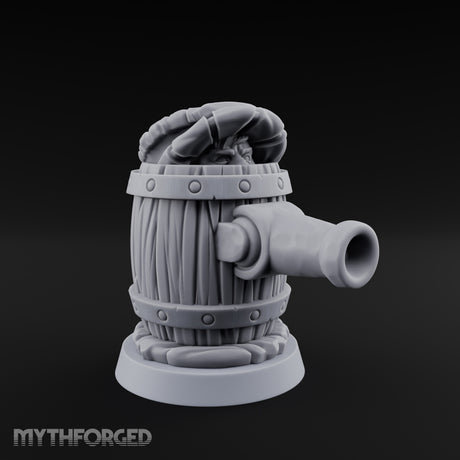 Barrel Popping Halfling Cannoneer Miniature for Dungeons and Dragons, Pathfinder or other TTRPGs