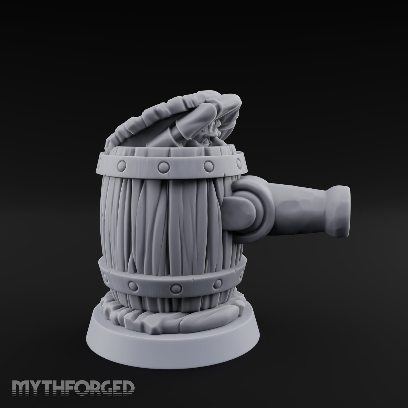 Barrel Popping Halfling Cannoneer Miniature for Dungeons and Dragons, Pathfinder or other TTRPGs