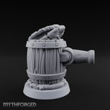 Barrel Popping Halfling Cannoneer Miniature for Dungeons and Dragons, Pathfinder or other TTRPGs