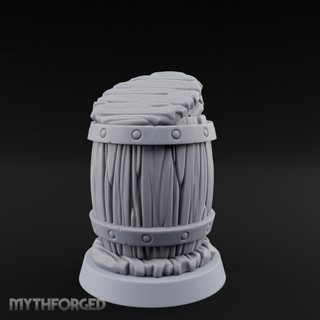 Barrel Popping Halfling Cannoneer Miniature for Dungeons and Dragons, Pathfinder or other TTRPGs