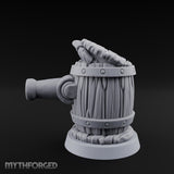 Barrel Popping Halfling Cannoneer Miniature for Dungeons and Dragons, Pathfinder or other TTRPGs