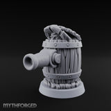 Barrel Popping Halfling Cannoneer Miniature for Dungeons and Dragons, Pathfinder or other TTRPGs