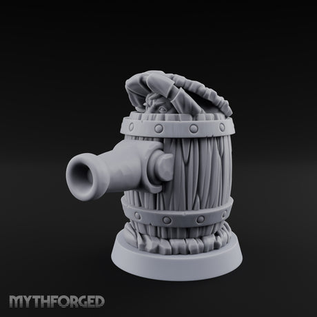 Barrel Popping Halfling Cannoneer Miniature for Dungeons and Dragons, Pathfinder or other TTRPGs