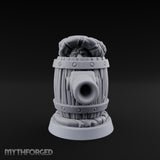 Barrel Popping Halfling Cannoneer Miniature for Dungeons and Dragons, Pathfinder or other TTRPGs
