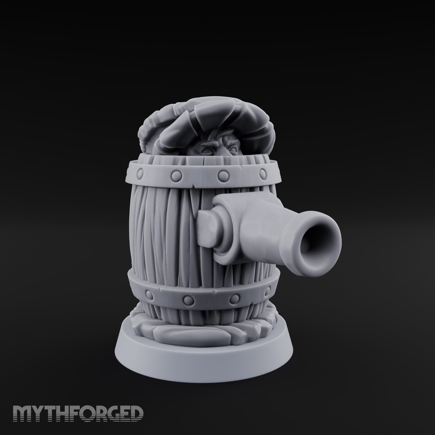 Barrel Popping Halfling Cannoneer Miniature for Dungeons and Dragons, Pathfinder or other TTRPGs