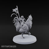 Dawn Marches Under His Banner Halfling Captain on Axe Beak