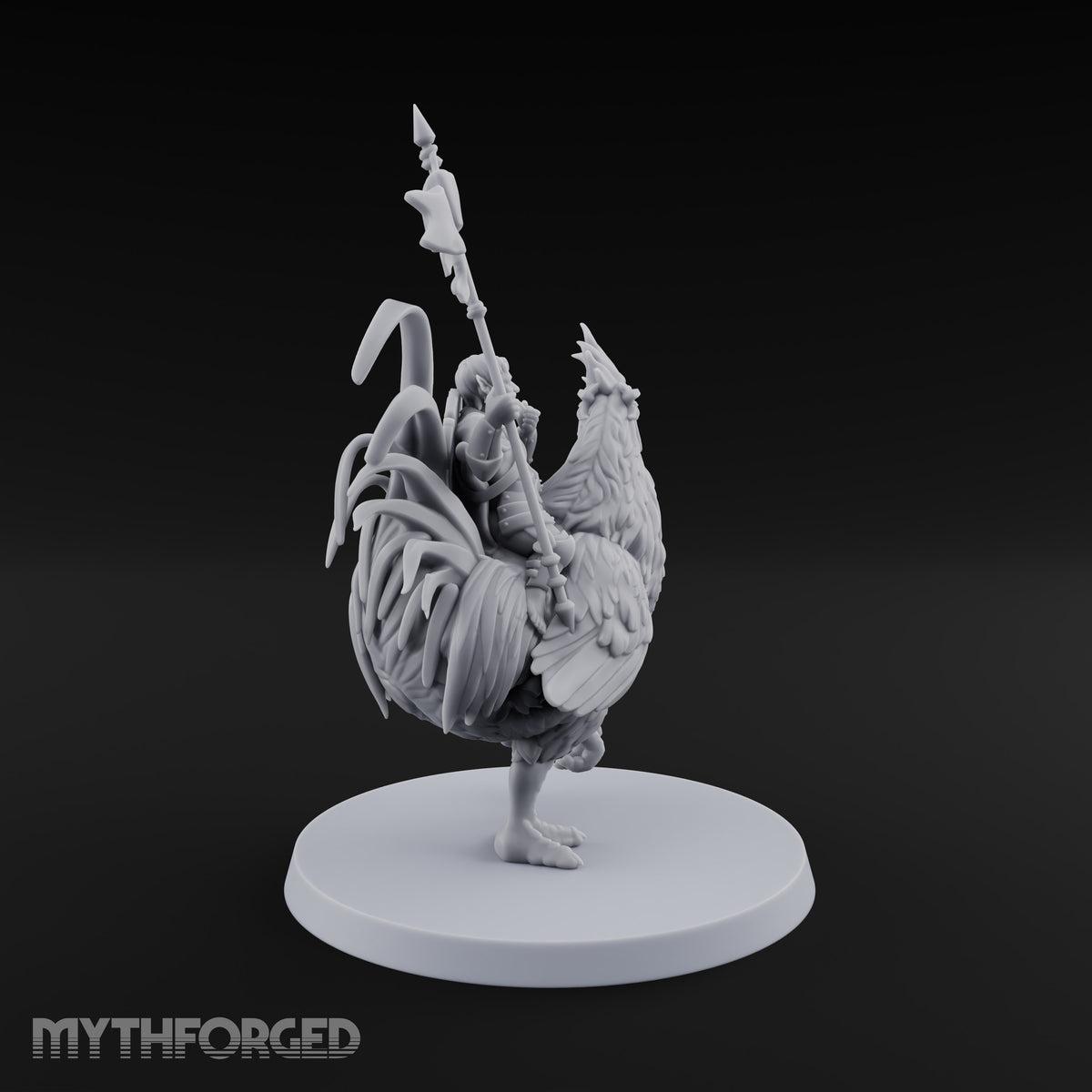 Dawn Marches Under His Banner Halfling Captain on Axe Beak