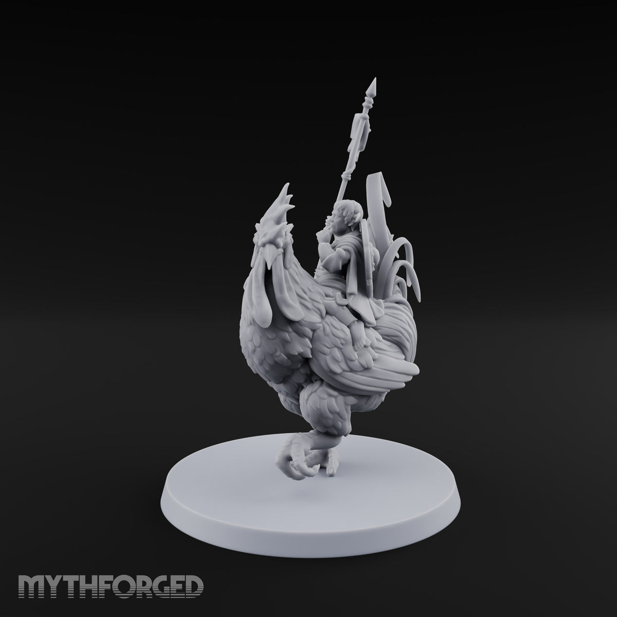 Dawn Marches Under His Banner Halfling Captain on Axe Beak