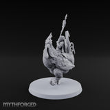 Dawn Marches Under His Banner Halfling Captain on Axe Beak