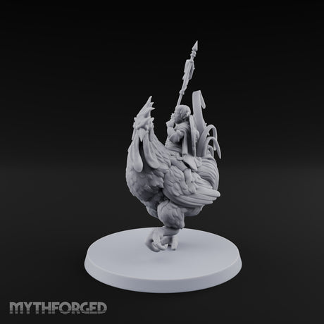 Dawn Marches Under His Banner Halfling Captain on Axe Beak