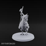 Dawn Marches Under His Banner Halfling Captain on Axe Beak