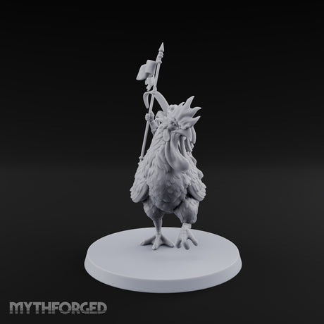 Dawn Marches Under His Banner Halfling Captain on Axe Beak