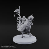 Dawn Marches Under His Banner Halfling Captain on Axe Beak