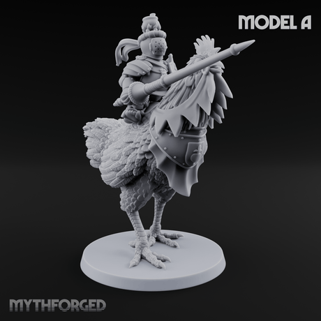 Regally Mounted Halfling Chicken Riders A Miniature for Dungeons and Dragons, Pathfinder or other TTRPGs