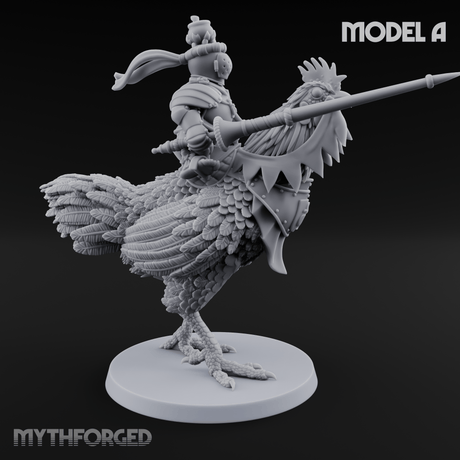 Regally Mounted Halfling Chicken Riders A Miniature for Dungeons and Dragons, Pathfinder or other TTRPGs