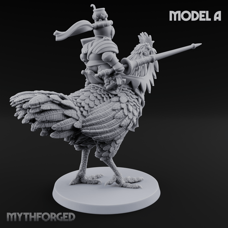 Regally Mounted Halfling Chicken Riders A Miniature for Dungeons and Dragons, Pathfinder or other TTRPGs