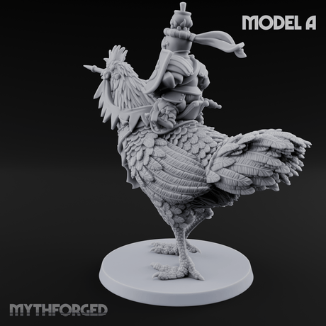 Regally Mounted Halfling Chicken Riders A Miniature for Dungeons and Dragons, Pathfinder or other TTRPGs
