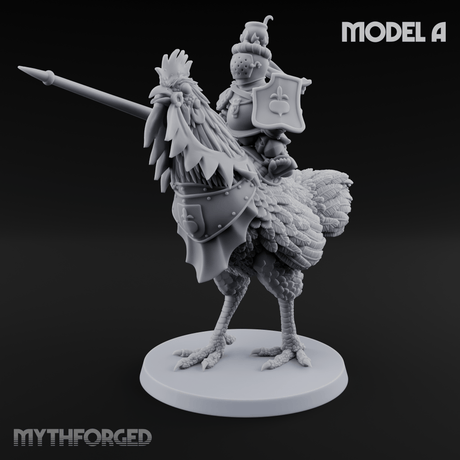 Regally Mounted Halfling Chicken Riders A Miniature for Dungeons and Dragons, Pathfinder or other TTRPGs