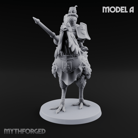 Regally Mounted Halfling Chicken Riders A Miniature for Dungeons and Dragons, Pathfinder or other TTRPGs