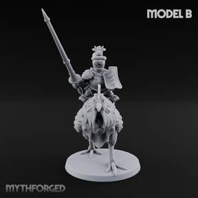 Regally Mounted Halfling Chicken Riders B Miniature for Dungeons and Dragons, Pathfinder or other TTRPGs