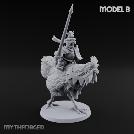 Regally Mounted Halfling Chicken Riders B Miniature for Dungeons and Dragons, Pathfinder or other TTRPGs