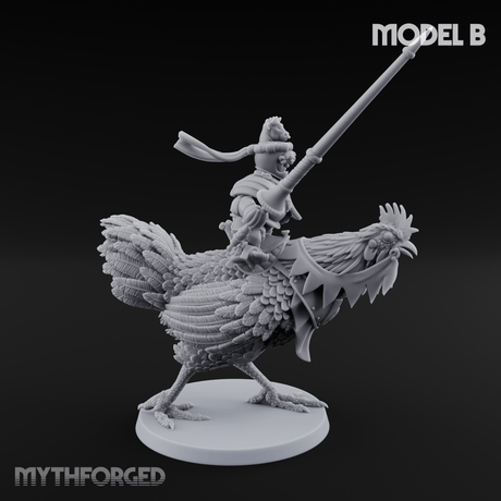 Regally Mounted Halfling Chicken Riders B Miniature for Dungeons and Dragons, Pathfinder or other TTRPGs