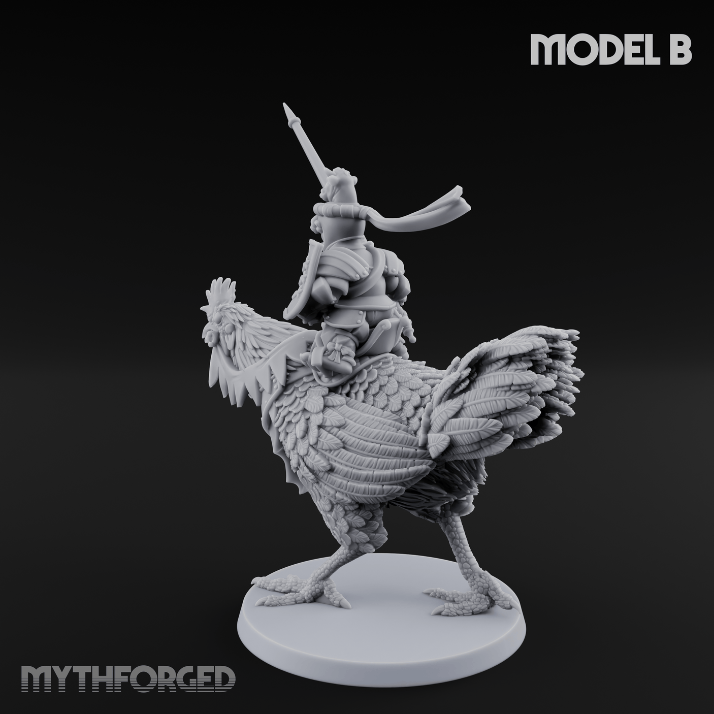 Regally Mounted Halfling Chicken Riders B Miniature for Dungeons and Dragons, Pathfinder or other TTRPGs