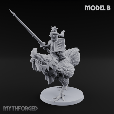 Regally Mounted Halfling Chicken Riders B Miniature for Dungeons and Dragons, Pathfinder or other TTRPGs