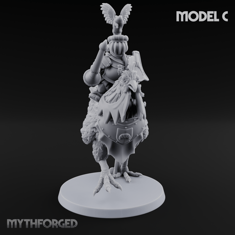 Regally Mounted Halfling Chicken Riders C Miniature for Dungeons and Dragons, Pathfinder or other TTRPGs