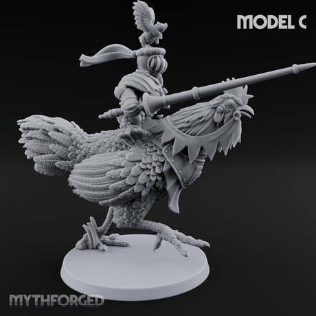 Regally Mounted Halfling Chicken Riders C Miniature for Dungeons and Dragons, Pathfinder or other TTRPGs