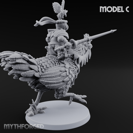Regally Mounted Halfling Chicken Riders C Miniature for Dungeons and Dragons, Pathfinder or other TTRPGs