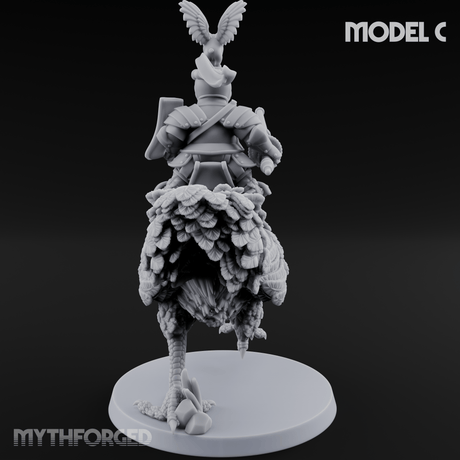 Regally Mounted Halfling Chicken Riders C Miniature for Dungeons and Dragons, Pathfinder or other TTRPGs