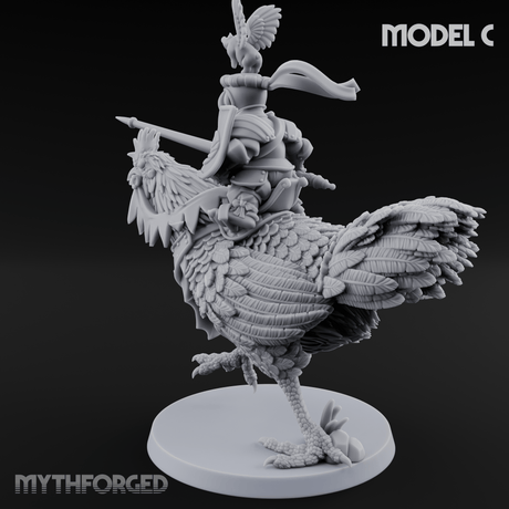 Regally Mounted Halfling Chicken Riders C Miniature for Dungeons and Dragons, Pathfinder or other TTRPGs
